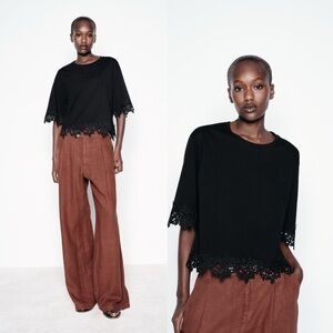 NWOT ZARA LACE COTTON‎ T-SHIRT SIZE MEDIUM